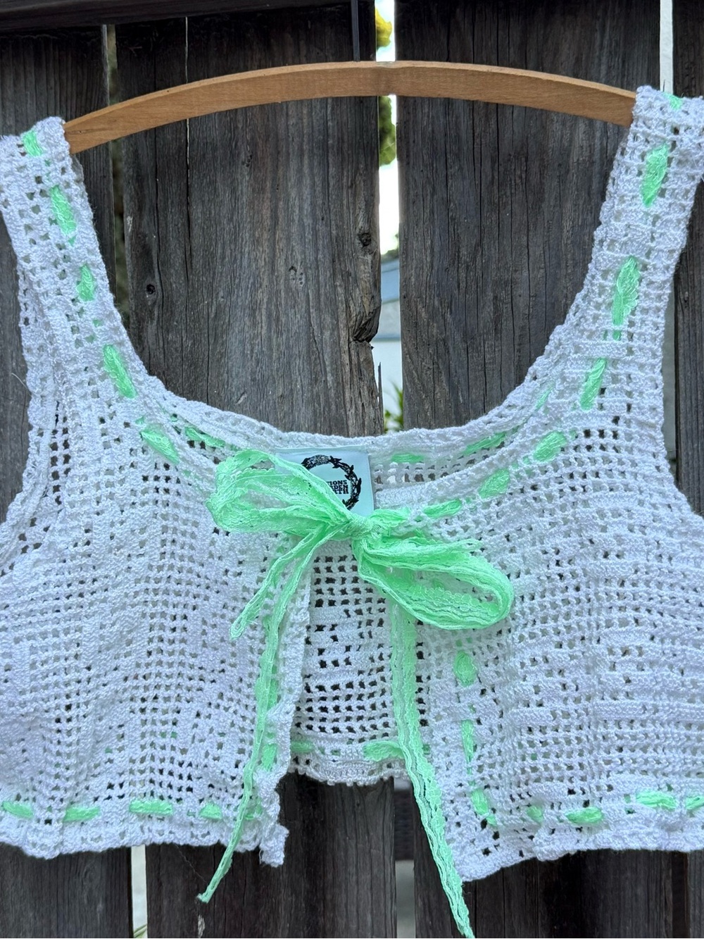 Handmade White Dollie  Crop Top with green lace